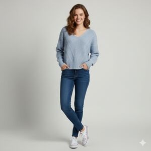 Tahari Small Blue V-neck Sweater Long Sleeve Fall Soft Cozy Spring